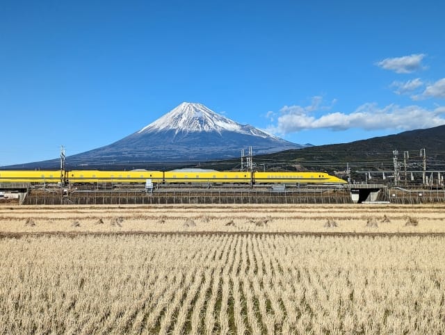Doctor Yellow 新幹線通過富士山下稻田:東京到富士山經典畫面