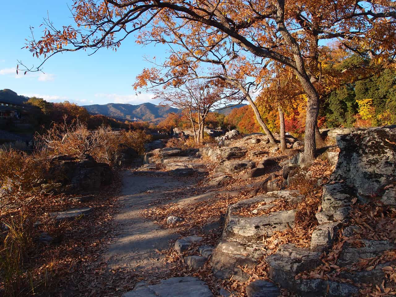 長瀞岩疊,荒川邊大片平整的天然岩盤與峽谷