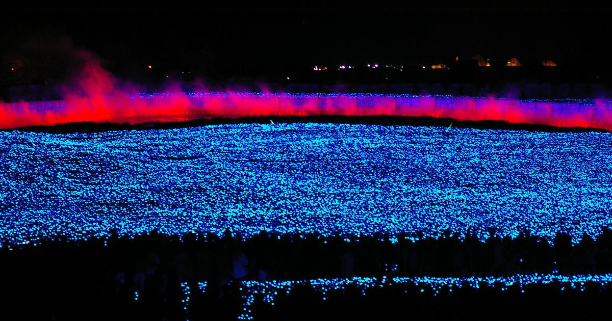 名花之里冬季點燈約 200 公尺光之隧道的 LED 燈廊夜景