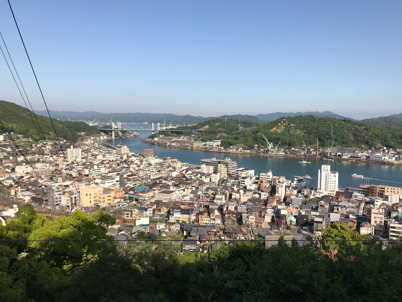 從千光寺山俯瞰尾道斜坡老城、尾道水道與跨海的尾道大橋