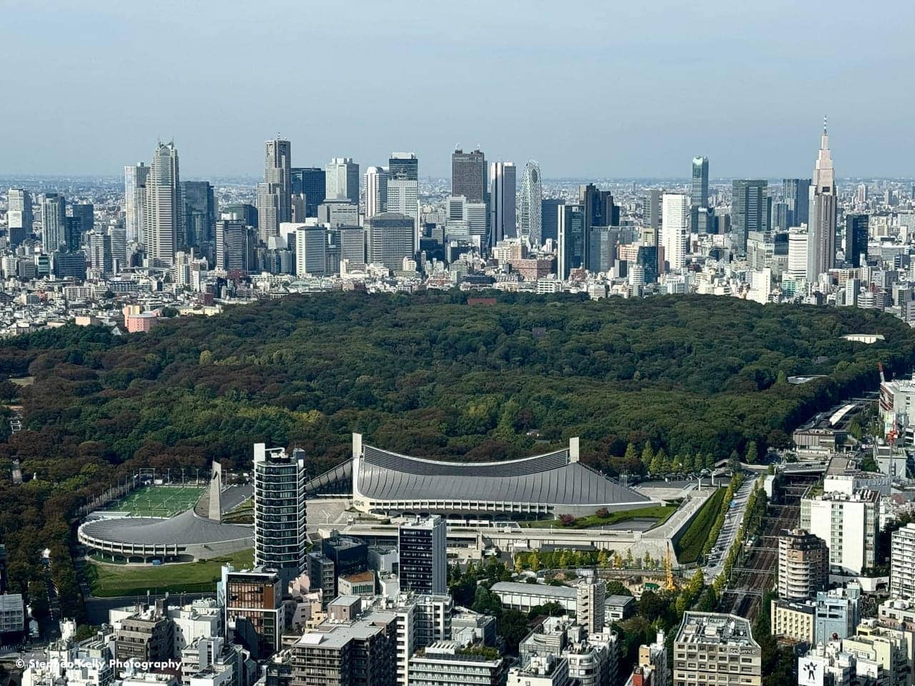 從澀谷 Sky 望向代代木公園與新宿摩天樓的天際線