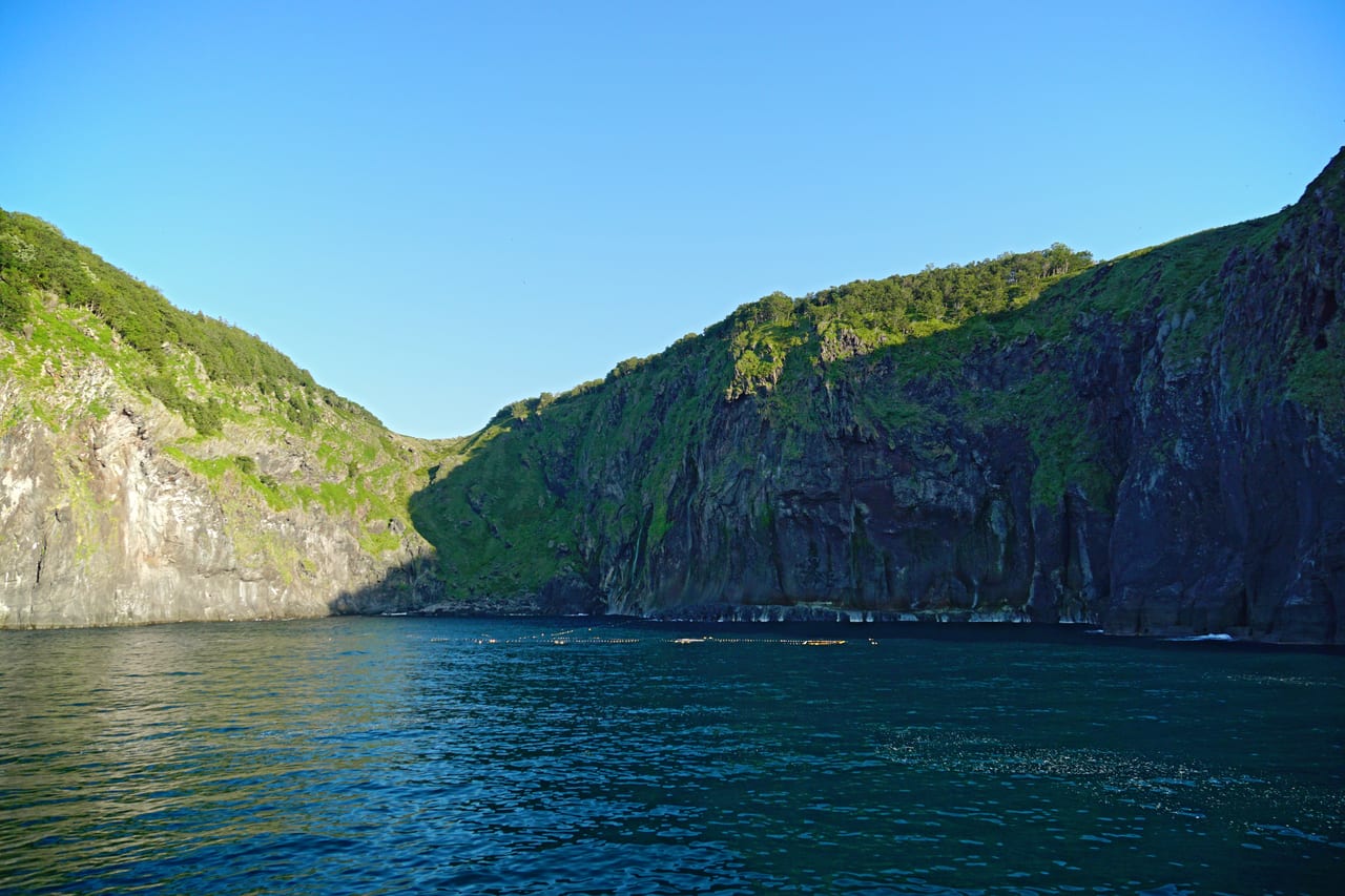 知床半島伸進鄂霍次克海的斷崖海岸線